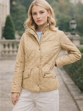 Barbour Women's Tan Flyweight Cavalry Quited Jacket Size 14 36354